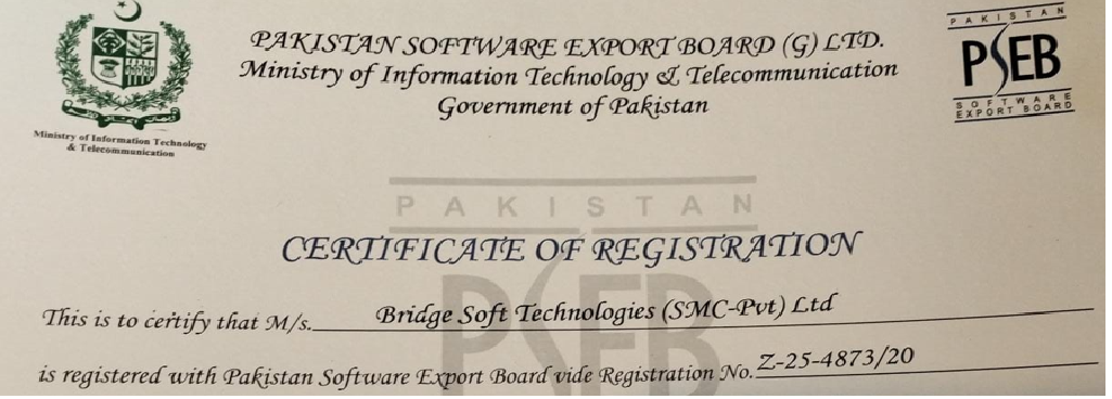 Pakistan Software Export Board Certificate